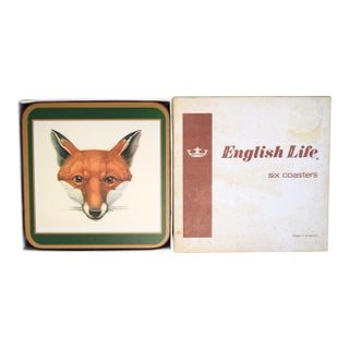 Mid 20th Century Set X 6 Fox Mask English Coasters (Nib) For Sale