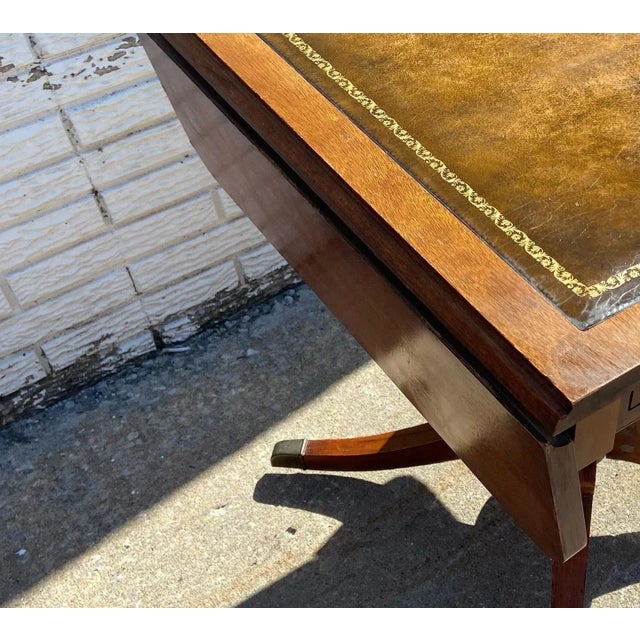 Traditional Vintage Drop Leaf Leather Top Side Table For Sale - Image 3 of 7