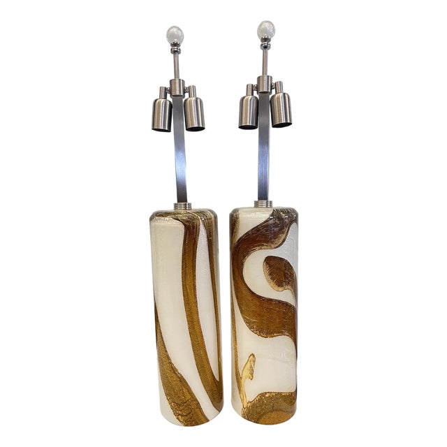 Gold and Amber Murano Glass Table Lamps by Simoeng, Set of 2 For Sale