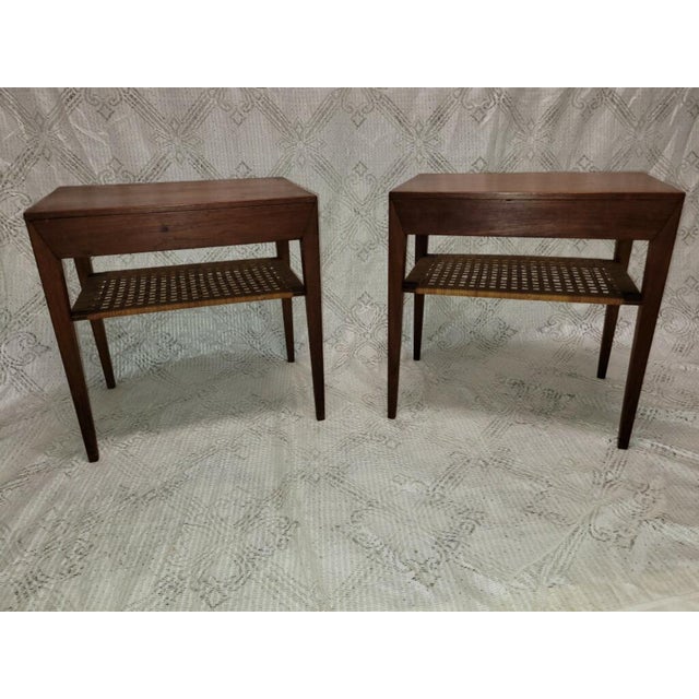 Wood 1960s Danish Rosewood Side Table With Rattan Shelf - Set of 2 For Sale - Image 7 of 13