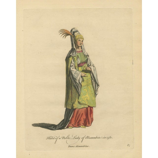Hollywood Regency European School Artist, Habit of a Noble Lady of Alexandria in 1581, 1749, Engraving For Sale - Image 3 of 9
