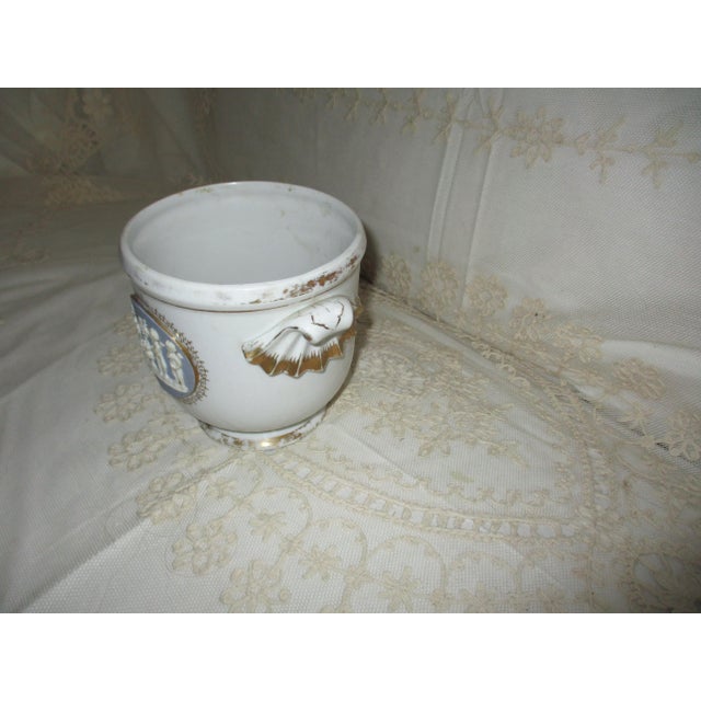 White Antique White Porcelain With Jasperware Plaque Cherub Design Cache Pot For Sale - Image 8 of 8