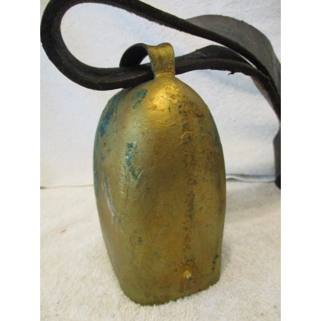 Rustic European Antique Swiss Hand Forged Copper Cowbell With Leather Strap For Sale - Image 3 of 9