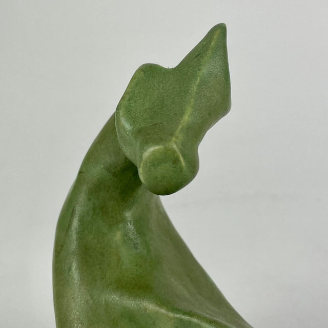 Vintage Ceramic Avocado Green Dog Sculpture in Geometric Form For Sale - Image 4 of 12