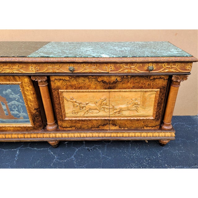 Neoclassical Antique Hand Carved Walnut Italian Empire Credenza Bar Cabinet Sideboard 10 Foot For Sale - Image 3 of 13