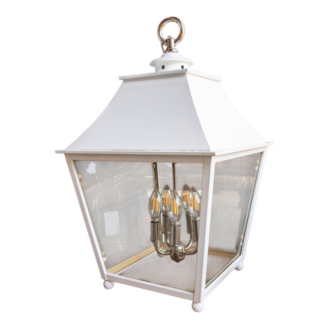 Urban Electric Brand Custom White Lantern With Clear Glass and Yellow Interior For Sale