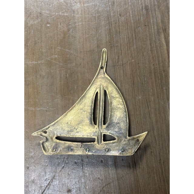 Nautical Vintage Brass Sailboat Key Hooks For Sale - Image 3 of 5