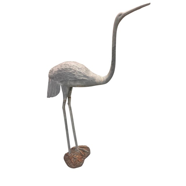 Rustic Vintage Cast Iron Crane Garden Statue For Sale - Image 3 of 12