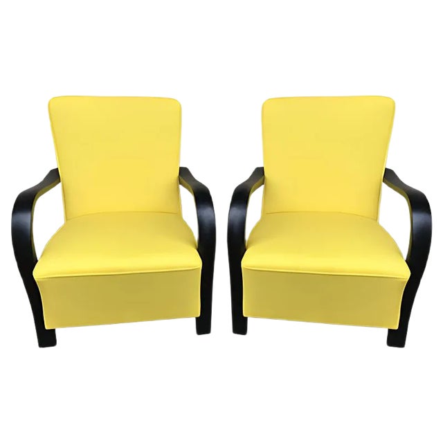 Set of Art Deco Yellow Armchairs, 1920s For Sale