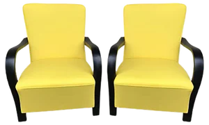 Set of Art Deco Yellow Armchairs, 1920s