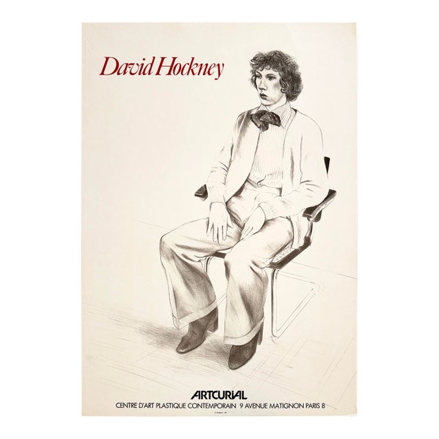 David Hockney Exhibit Poster for Artcurial, Centre d'Art Plastique Contemporain "Portrait of Gregory Evans" by Printed by Mourlot Paris 1979 For Sale