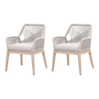 Loom Arm Chairs, Pumice & Grey Mahogany with Taupe & White Rope, Set of 2 For Sale