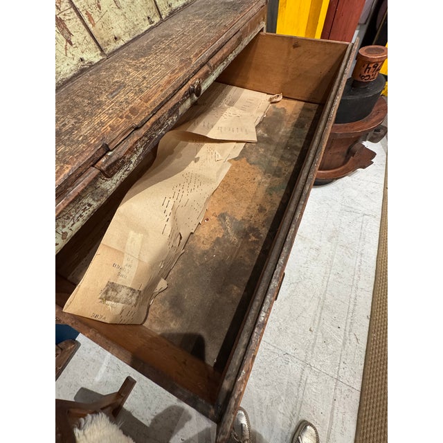 Antique Painted Pine Slant-Front Desk With Original Graffiti Patina For Sale - Image 11 of 12