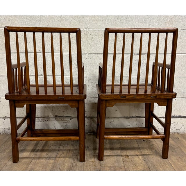 Brown Antique Qing Dynasty Style Chinese Double Happiness Dining Arm Chairs For Sale - Image 8 of 8
