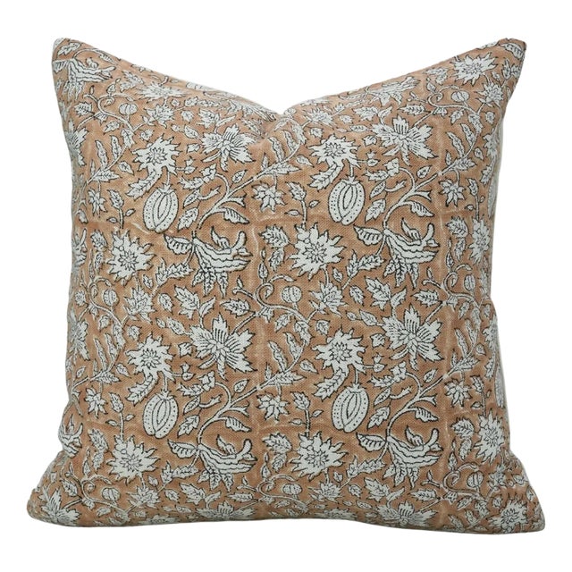 Fabdivine Artistic Block Print Pillow Cover 16x16 Inch Off-White Linen-Manikarnika For Sale