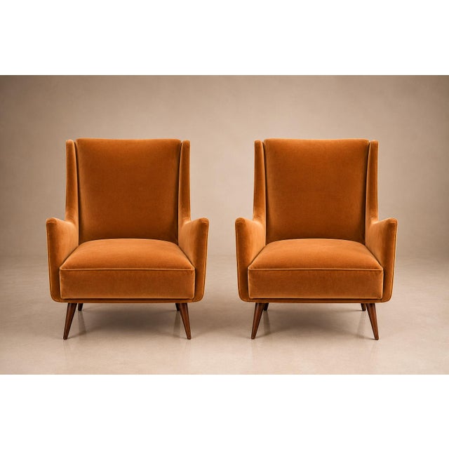 Mid-Century Modern Brazilian Modern Pair of Camel Mohair Club Chairs in Hardwood, Att. To Novo Rumo, Brazil, 1960s For Sale - Image 3 of 14
