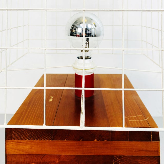 Mid-Century Italian Table Lamp with Metal Lampshade and Wooden Base, 1970s For Sale - Image 3 of 11