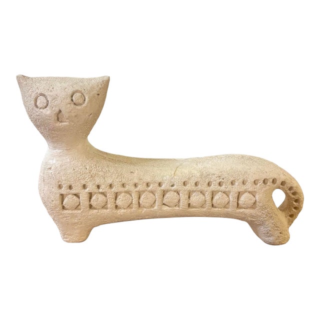 Vintage Bitossi Cat Sculpture Flavia Italy - Textured Ceramic Signed For Sale