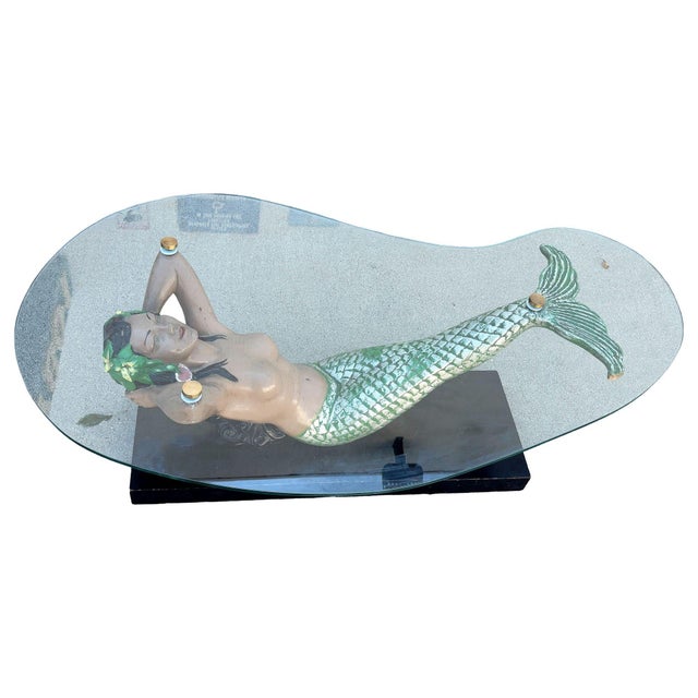 Wood 1950s MCM Sculptural Nude Mermaid Biomorphic Cocktail Table W/ Pair of End Tables For Sale - Image 7 of 13
