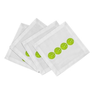 Pickelballs Acid Green Cotton Sateen Cocktail Napkins, Set of 8 For Sale