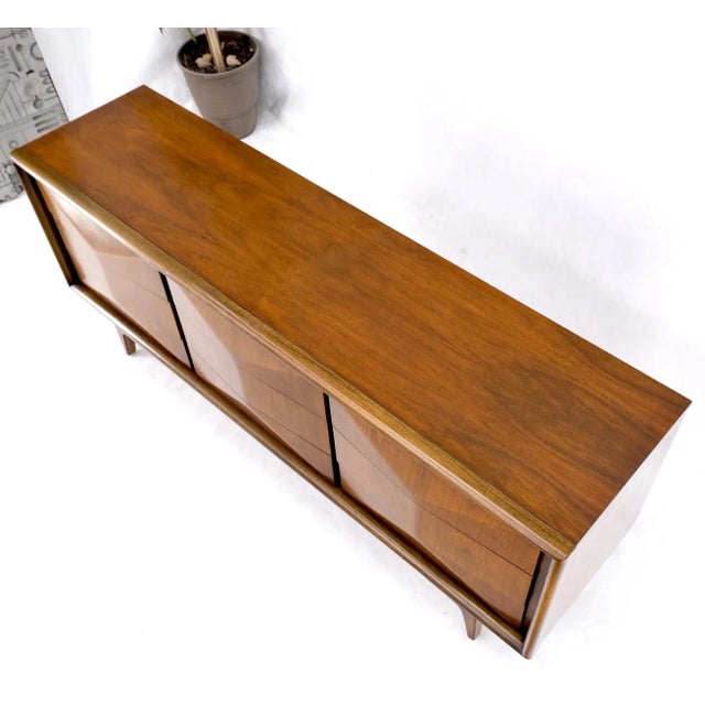 Wood Mid-Century Modern Sculpted Walnut 9 Diamond Front Drawers Dresser For Sale - Image 7 of 13