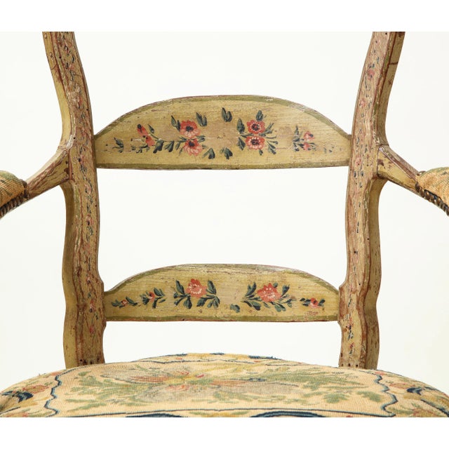 Tan Pair of Continental Painted Armchairs With Needlework Seats For Sale - Image 8 of 13