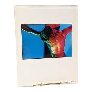 Vintage 1990s Pop Art Style Figural Mam Photograph in Lucite Frame For Sale