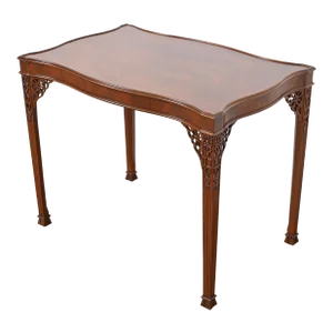 Baker Furniture Stately Homes Collection Carved Mahogany Tea Table, Newly Refinished
