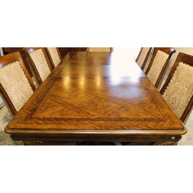 Thomasville late 20th Century Thomasville Dining Table W/8 Upholstered Chairs - Brown For Sale - Image 4 of 8