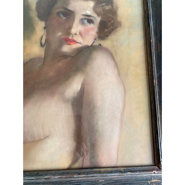 Realism Antique Pastel Artwork Painting Framed Under Glass Nude by Hungarian Listed Artist, Fried Pal For Sale - Image 3 of 5