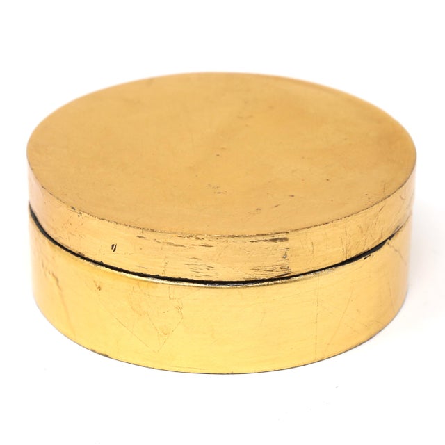 Vintage Gold Leaf and Lacquer Beverage Coaster Set With Lidded Holder — Set of 7 For Sale - Image 4 of 8