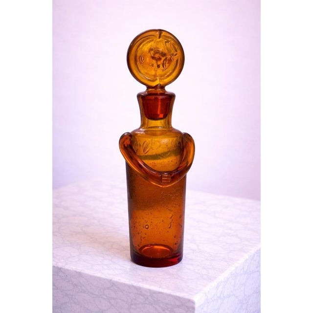 Glass Vintage Swedish Amber Figural Art Glass Decanter by Erik Höglund for Boda, 1950s For Sale - Image 7 of 8