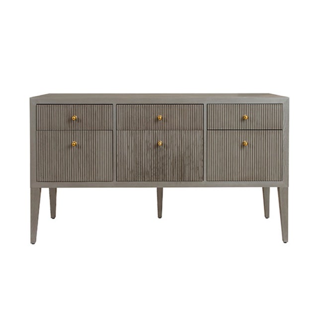 Matthew Izzo Home Palmer Fluted Sage Green Six Drawer Buffet With Brass Knobs For Sale In New York - Image 6 of 6