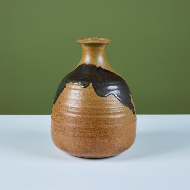 Large Hand-Thrown Stoneware Drip Glaze Vase For Sale - Image 4 of 11