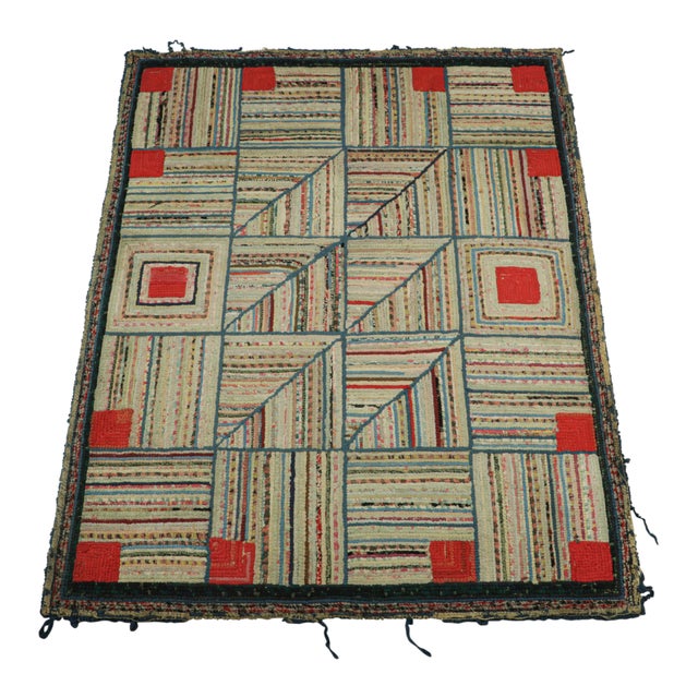 Rug & Kilim Antique Hooked Rug With Polychromatic Geometric Patterns From Rug & Kilim For Sale - Image 4 of 8