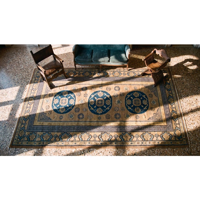 1870s Traditional Camel Small Medallion Antique Central Asian Khotan Rug For Sale - Image 9 of 9