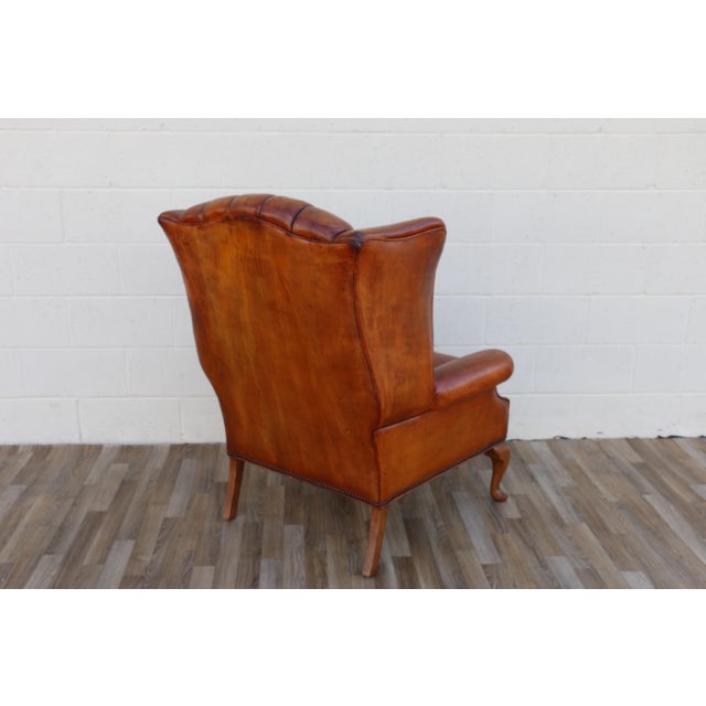 Animal Skin Vintage Chesterfield Tufted Leather Wingback Chair | English Library Style, 1960s For Sale - Image 7 of 18