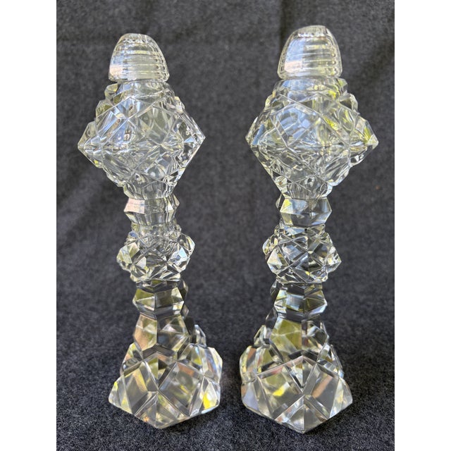 Vintage Cut Crystal Salt & Pepper Pedestal Shakers a Pair For Sale - Image 9 of 16