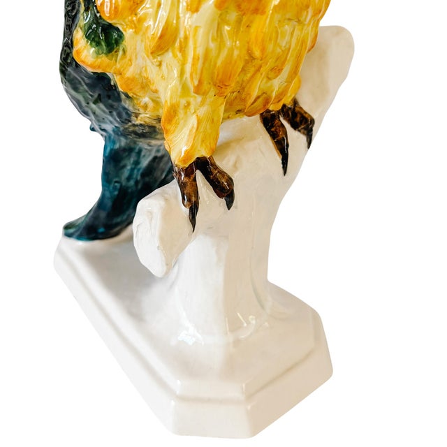 Vintage Large Italian Majolica Ceramic Cockatoo Parrot Sculpture For Sale - Image 11 of 17