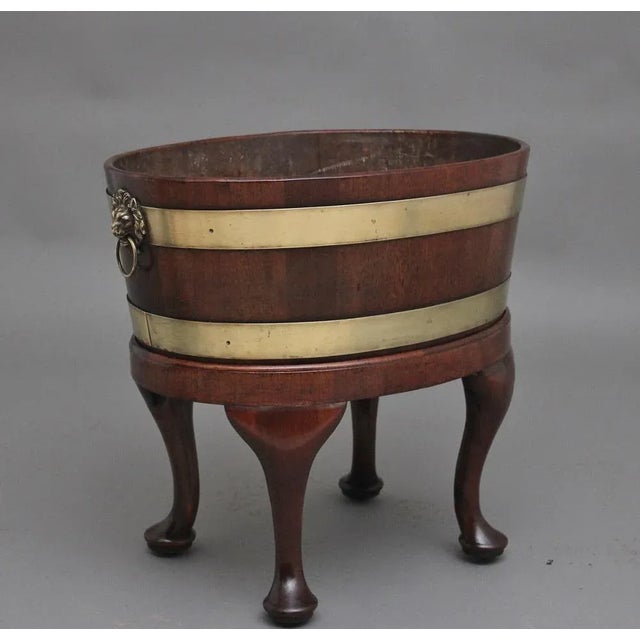 18th Century Mahogany and Brass Bound Oval Wine Cooler with Stand, 1770s, Set of 2 For Sale - Image 11 of 12