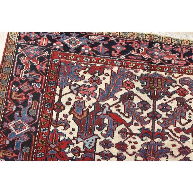 Textile Heriz Rug 7' X 8'11'' Ivory Wool Tribal Semi-Antique Hand-Knotted Carpet For Sale - Image 7 of 14