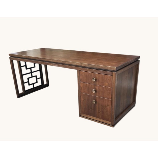 Mid-Century Modern Modernist Sculptural Walnut Desk With Asymmetrical Geometric Base For Sale - Image 3 of 17