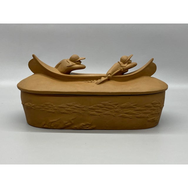Postmodern 1980s Montgomery Smith Ceramic Whitewater Canoers Covered Vessel For Sale - Image 3 of 12