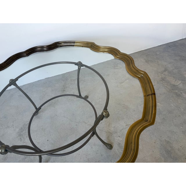 Vintage Hollywood Regency Style Scalloped Brass Frame With Glass Top Coffee Table For Sale - Image 11 of 18