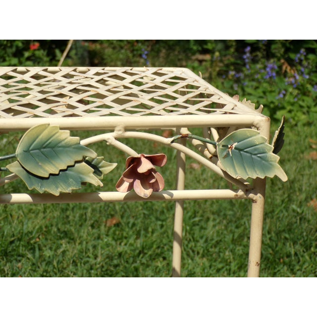 Vintage Tole Metal Wrought Iron Patio Side End Table Garden Plant Stand For Sale - Image 13 of 14