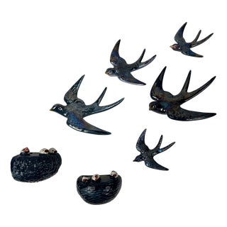 Mid-Century Modern German Ceramic Wall Swallows, 1960s, Set of 7 For Sale