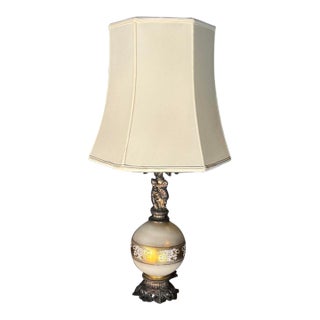 2000s Neoclassical Cherub Table Lamp With Ivory Glass Globe For Sale