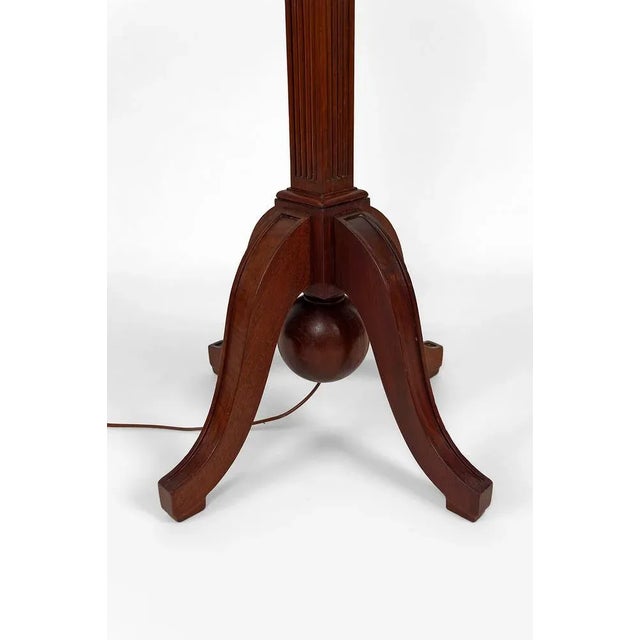 Modern Art Deco Floor Lamp in Carved Beech & Opaline Glass, France, 1920s For Sale - Image 3 of 7