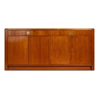 Elegant Mid-Century Danish Modern Cabinet / Sideboard / Credenza in Teak & Brass by D-Scan, C. 1980's For Sale