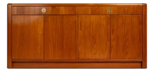 Elegant Mid-Century Danish Modern Cabinet / Sideboard / Credenza in Teak & Brass by D-Scan, C. 1980's